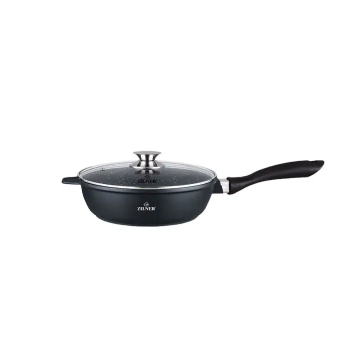 Тиган с капак ZILNER ZL 7029, 28х7.5 см, Керамично покритие, Индукция, Черен, (18711)