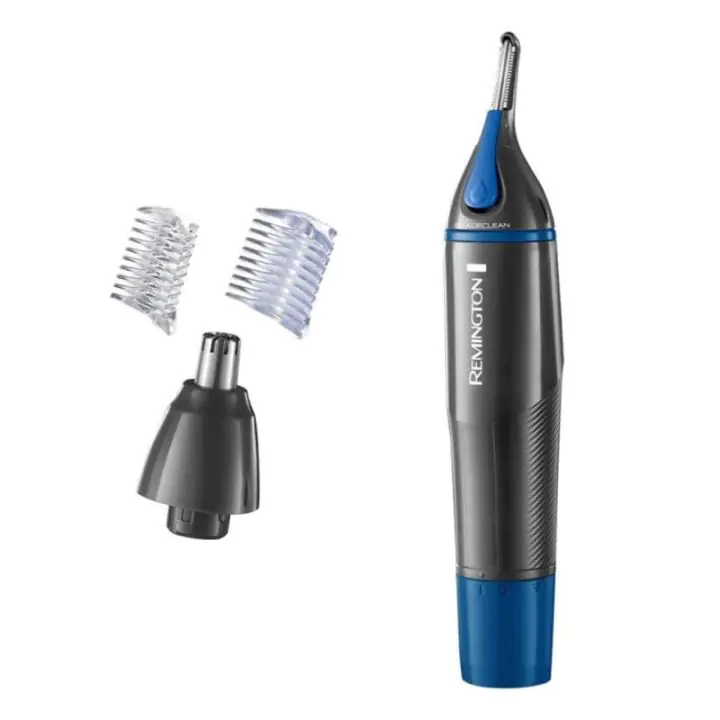 Тример за нос и уши Remington Nano Series NE3850, 2 глави, Въртящ, Закръглен връх, Черен/син, (9999NE3850)