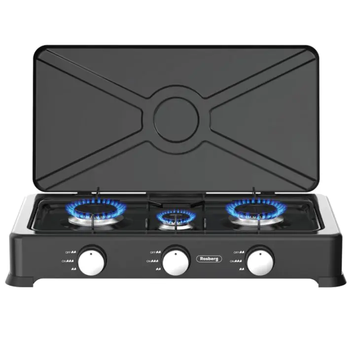 Троен газов котлон с капак Rosberg R51454E3, 3х2.2 kWh, 30 mbar, Въглеродна стомана, Черен, (35944164)