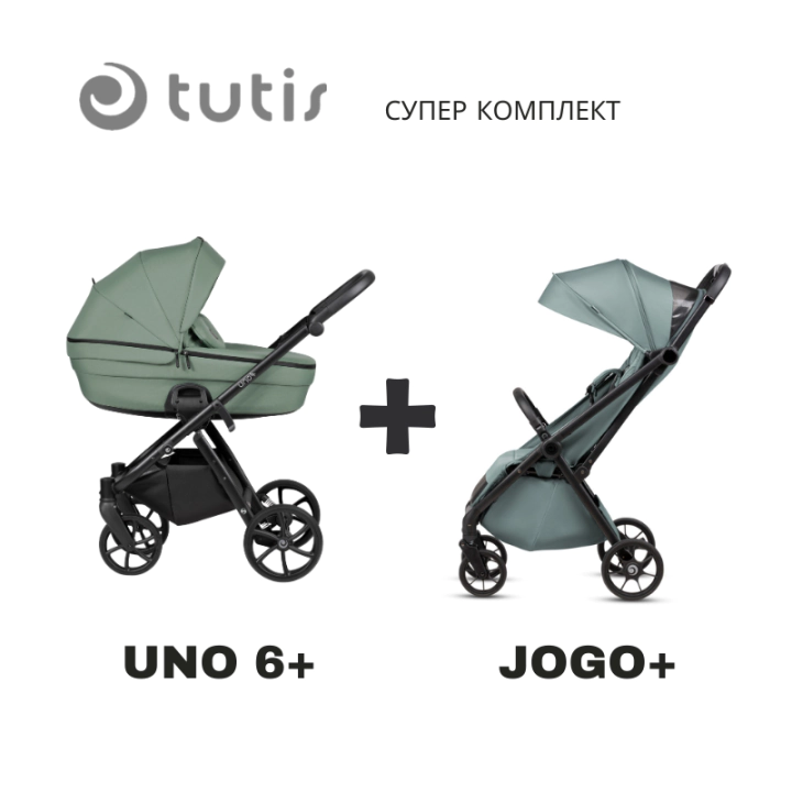 Бебешка количка 2в1Tutis UNO 6+ 130 Dark Ivy + JOGO+ mint, (35949061)