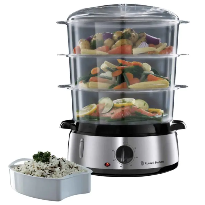 Уред за готвене на пара Russell Hobbs 19270-56, 800W, 3 нива, 9 литра, Таймер 60 мин, Инокс, (9RH1927056)