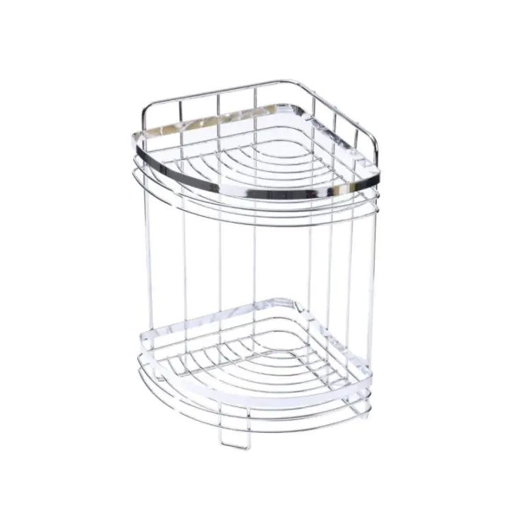 Ъглова етажерка на 2 нива Rosberg R53001A2, 21х21х39 см, Дюбел, Стенен монтаж, Хром, (20317)