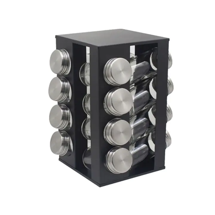 Бурканчета за подправки на стойка ZEPHYR ZP 1217 CS16, 16 бр. бурканчета, 4 нива, Въртяща се основа, Черен, (18568)