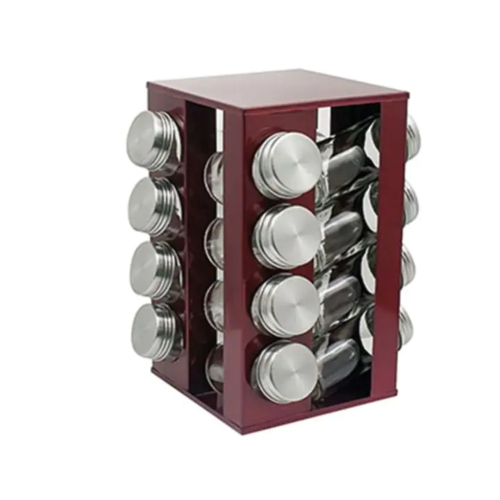 Бурканчета за подправки на стойка ZEPHYR ZP 1217 CS16, 16 бр. бурканчета, 4 нива, Въртяща се основа, Червен, (18569)