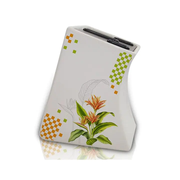 Поставка за 3 ножа ZEPHYR ZP 1645 E, Керамичен корпус, 7/12/15 см. острие, Бял с декорация, (18556)