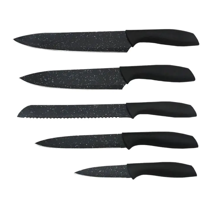 Комплект ножове с поставка ZEPHYR ZP 1633 VM6, 6 части, Мраморно покритие, Черен, (18373)