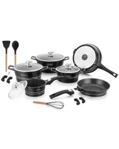 Комплект тенджери и тиган Royalty Line RL-ES2014M Shiny Black, 17 части, Мраморно покритие, Индукция, Черен, (35931007)