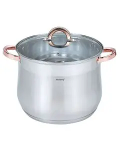 Дълбока тенджера Klausberg KB 7792, 7 л, 22 см, Стъклен капак, Многослойно дъно, Индукция, Инокс/розово злато, (35930838)