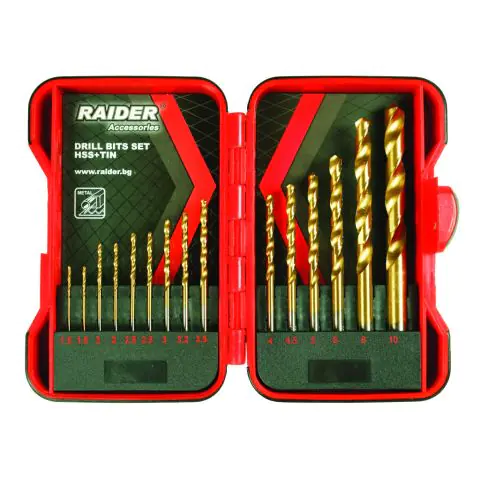 Свредла за метал 15бр. ø1.5-10mm к-т HSS+TIN, (35925628)