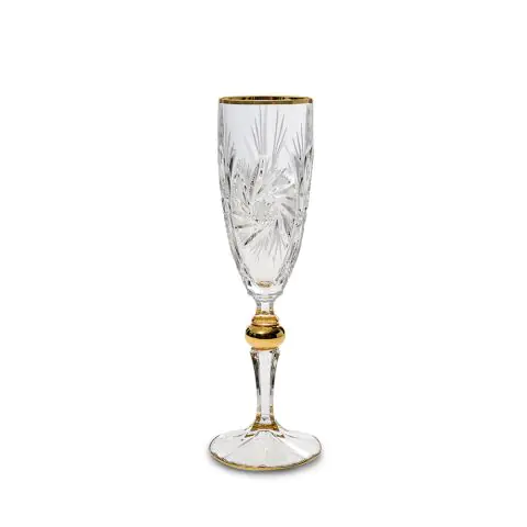 Чаша за шампанско Bohemia 1845 Pinwheel Matt Cut and Gold 180ml, 6 броя, (35946776)