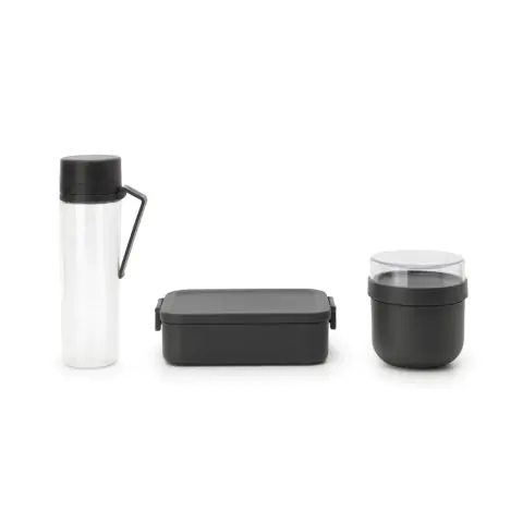 Комплект за закуска Brabantia Make&Take 3 части, Dark Grey, бутилка,купа,кутия, (35942743)