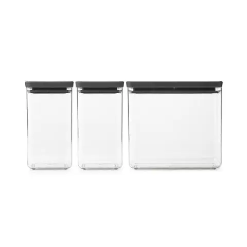 Кутии за съхранение на продукти комплект Brabantia Tasty+ Stackable 2x1.6L+1x3.5L Dark Grey, (35944312)