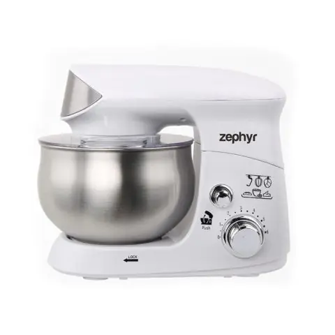 Планетарен миксер с иноксова купа ZEPHYR ZP 1115 R, 700W, 3.5 литра, 6 степени, Приставки, Бял, (18515)