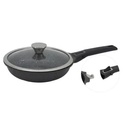 Тиган с капак и махаща се дръжка ZEPHYR ZP 4319 28NC, 28х6 см, Мраморно покритие, Индукция, Черен, (18690)