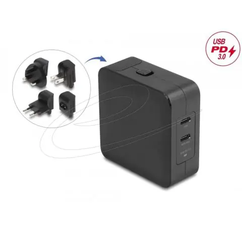 Delock Зарядно устройство GaN, 2 x USB-C, PD 65 W, адаптер за EU / US / UK, (35939528)