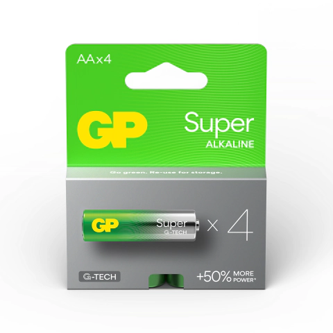 Алкална батерия GP SUPER LR6 AA, 4 бр. в опаковка, 1.5V, GP15A, (35933877)