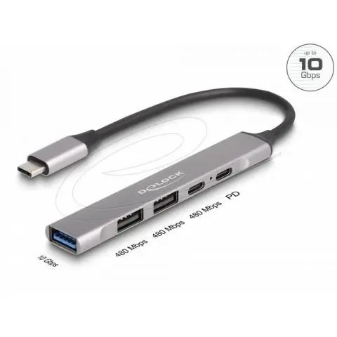 Delock Хъб USB-C, 4 порта, 1 x USB-A 10 Gbps, 2 x USB-A, 1 x USB-C, USB-C PD 95 W, (35939520)