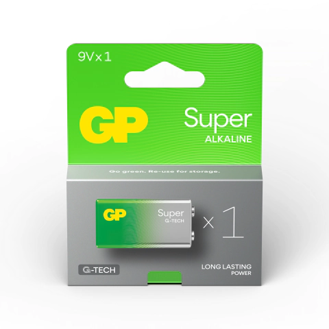 Алкална батерия GP SUPER 6LF22, 6LR61, 9V, 1 бр. блистер, 1604A, (35933857)