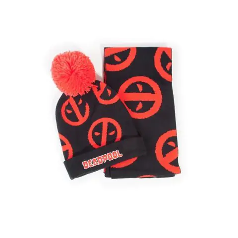 Комплект шал и шапка DIFUZED Deadpool, Symbol, Черен/Червен, (35935582)