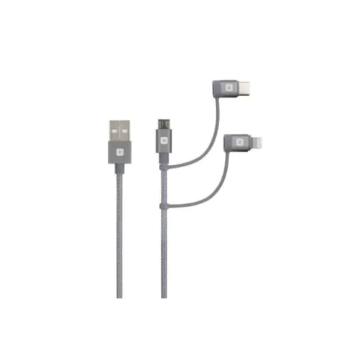 Кабел Skross 3 в 1, USB-A - USB-C/ Lightning/ Micro USB , Метална оплетка, 1.2 м, (35937096)