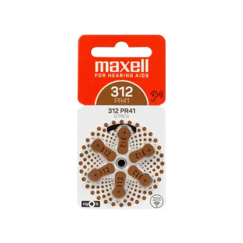 Батерия цинково въздушна MAXELL ZA312 6 бр. бутонни за слухов апарат в блистер, (35934122)