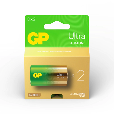 Алкална батерия GP ULTRA LR20 /2 бр. в опаковка/ 1.5V GP-BA-13AU21-SB2, (35932532)