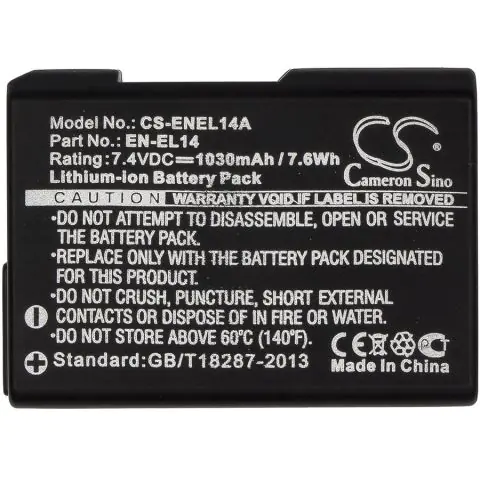 Батерия за апарат NIKON EN-EL14, 7.4V, 1030mAh, Li-Ion, Cameron Sino, (35936633)