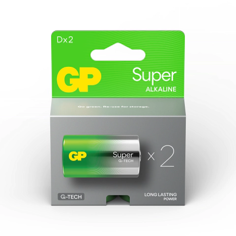 Алкална батерия GP SUPER LR20, 2 бр. в опаковка / блистер, 1.5V, (35933860)