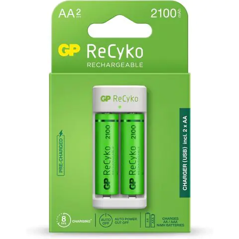 Зарядно GP BATTERIES E211 + 2 * 2100mAh AA, За 2 броя, NiMH, (35938019)
