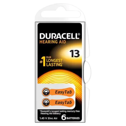 Батерия цинково въздушна DURACELL ZA13 6 бр. бутонни за слухов апарат в блистер, (35933870)