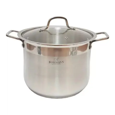 Дълбока тенджера Bohmann BH 3425, 34 см, 24 л, Стъклен капак, Индукция, Инокс, (35922563)