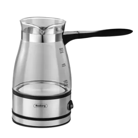Джезве електрическо Rosberg R51165C, Стъклено, 600W, 500 ml, Защита, Инокс/безцветен, (15752)