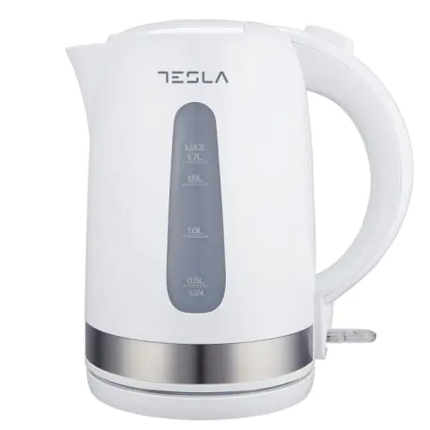 Електрическа кана Tesla KT200WX, 2200W, 1.7 литра, Скрит нагревател, Strix Control, Светлинен индикатор, Бял/Инокс, (12656)