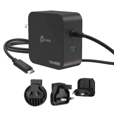 j5create JUP25102V Зарядно 220V- GaN 102W USB-C 2порта- за лаптопи, таблети, телефони, (35940285)
