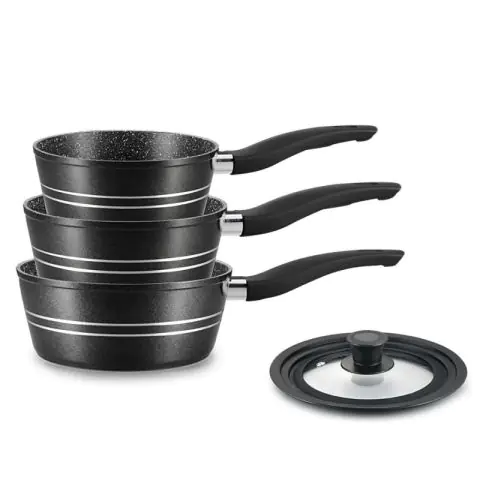 Комплект касероли Royalty Line RL-FS3M BLACK, 3бр., Незалепващо покритие, Без PFOA, Студени дръжки, Индукция, Черен, (35922499)