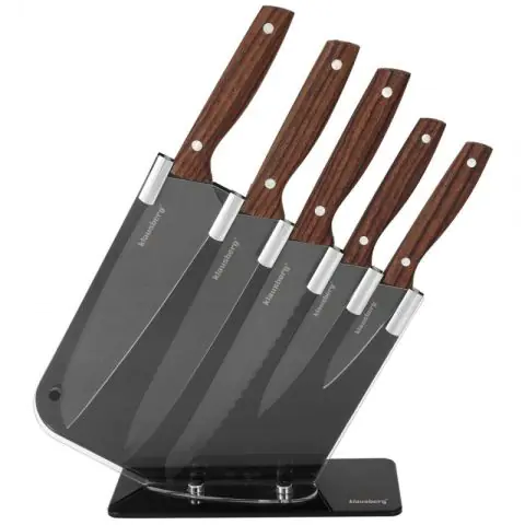 Комплект ножове със стойка Klausberg KB 7616, 6 ч, Неръждаема стомана, Кафяв/сив, (35922484)