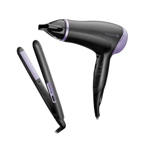 Комплект преса за коса и сешоар Remington D3016GP, Керамично покритие, Черен/Лилав, (35922537)