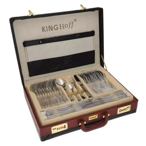 Комплект прибори за хранене Kinghoff KH 3520, 72 части, За 12 човека, Куфар, Неръждаема стомана, Сребрист, (35944517)