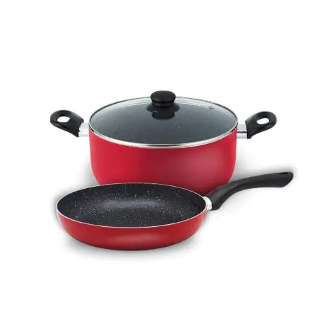 Комплект тенджера и тиган SAPIR SP 1318 P3, 3 части, 24 см, Мраморно покритие, Червен, (18420)