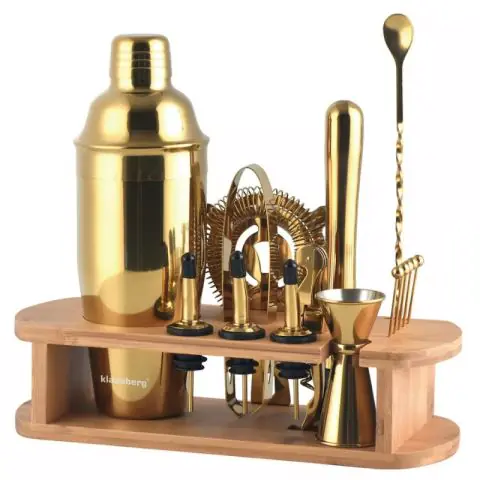 Комплект за коктейли Klausberg KB 7583, 17 части, Бамбукова стойка, Златист, (11206)
