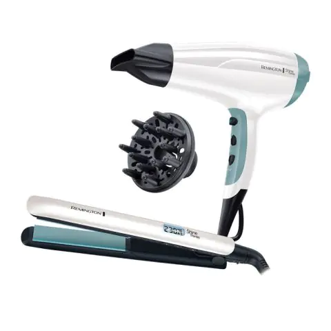 Подаръчен комплект Remington S8500GP, Преса, Сешоар, 2300W, 150C - 230C, Turbo Boost, Йонизация, Аксесоари, Бял, (999S8500GP)