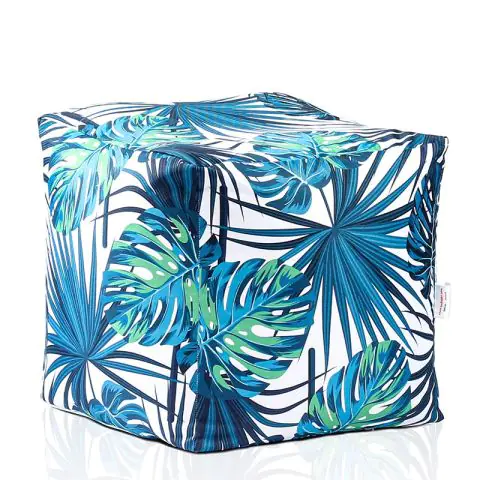 Пуф, 80л., Табуретка Куб - Tropical Leaves, Перящ се калъф, Водоустойчив, Пълнеж от Полистиролни перли, принт, 8263