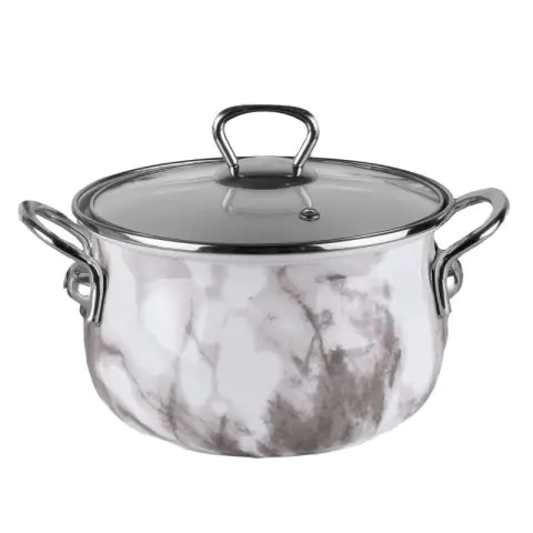 Тенджера Goldmann GM 8017-24W, 24х15 см, 6.2 литра, Емайлирана, Хромирани дръжки, Индукционен, Бял/Мрамор, (35922494)