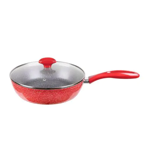 Тиган с капак Voltz V54419A26CD, 26 см, Мраморно покритие, Индукция, Червен, (54419A26CD)