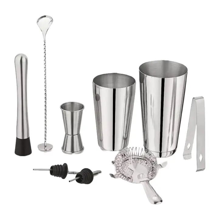 Комплект шейкъри и аксесоари за коктейли Kinghoff KH 1708, 9 бр, 600/750 ml, Инокс, (17544)