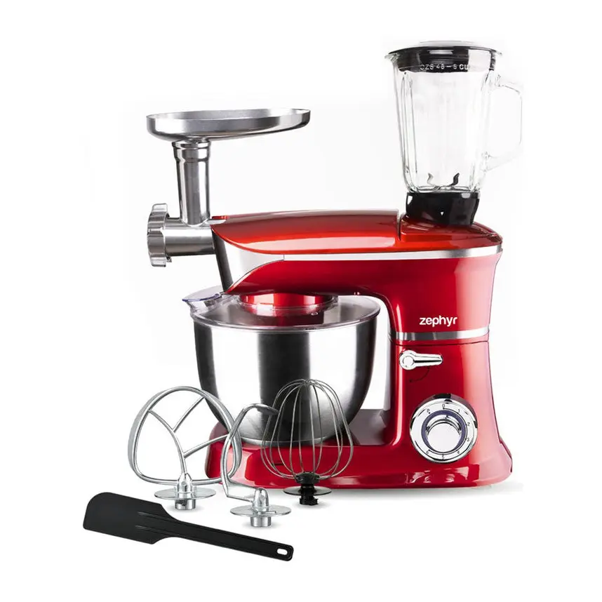 Кухненски робот 3в1 ZEPHYR ZP 1115 QBM, 1900W, 6.5 литра, Блендер, Миксер, Месомелачка, Червен, (18485)