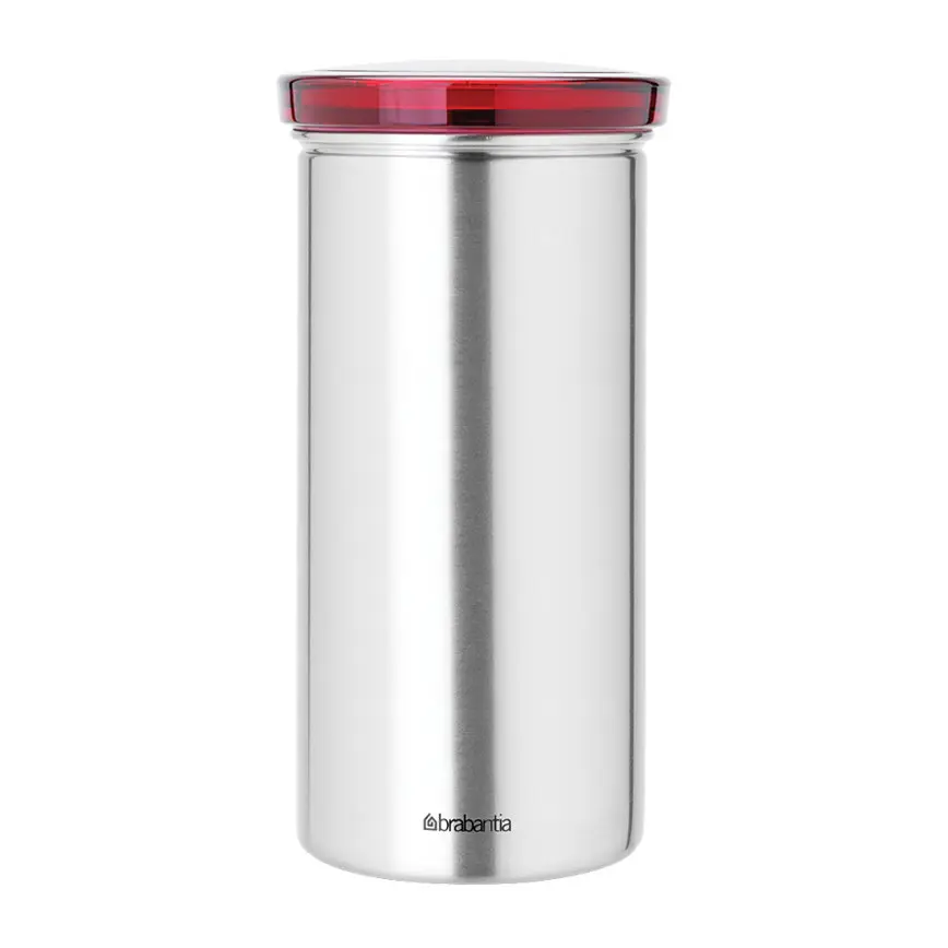 Буркан за 18 броя кафе-капсули Brabantia Matt Steel Fingerprint Proof, Red Lid, (35940994)