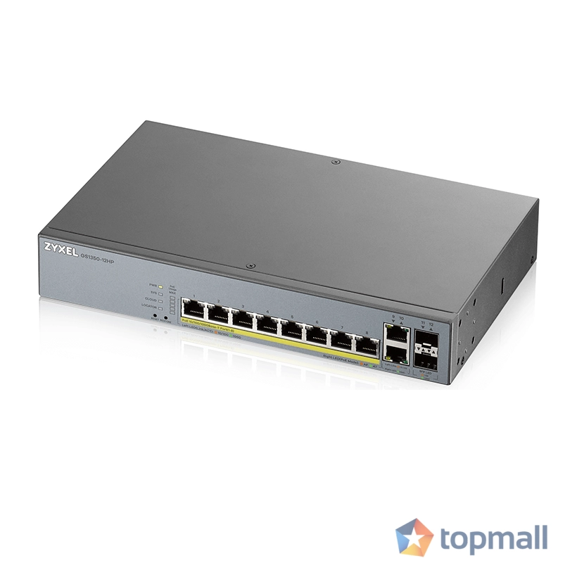 Суич ZyXEL GS1350-12HP, 12-портов, Gigabit, Управляем, PoE 130W, (35937151)