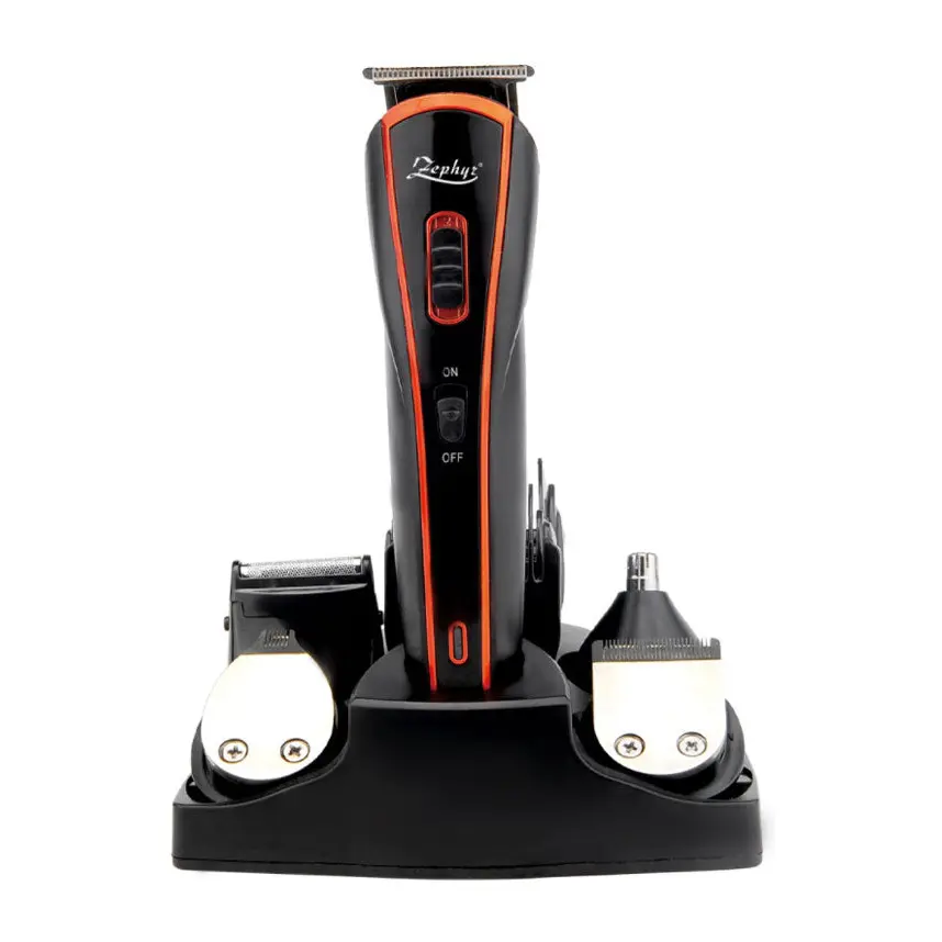 Комплект за бръснене и подстригване 5в1 ZEPHYR ZP 1810 BT, Тример за нос, Тример за детайли, Аксесоари, Безжичен, Черен/оранжев, (18488)