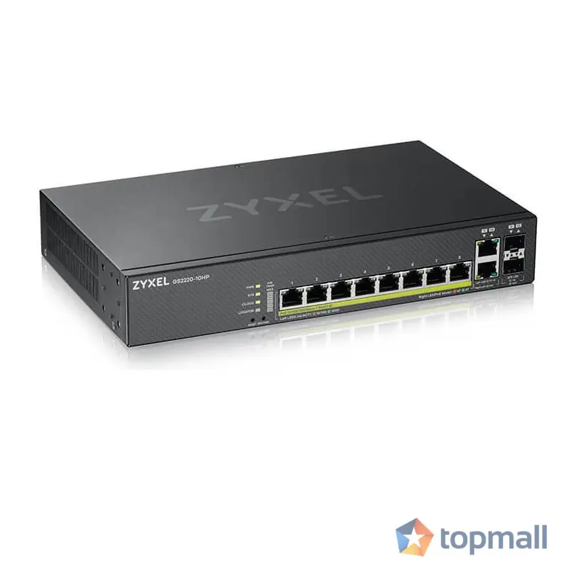 Суич ZyXEL GS-2220-10HP, 10 портов Layer2+, 8x Gigabit PoE + 2x Gigabit combo (RJ45/SFP), управляем, (35937672)